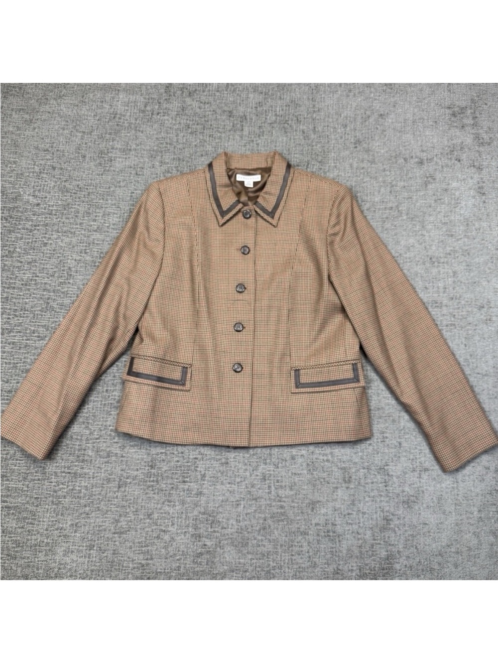 Pendleton Tan and Dark Trim Cropped Houndstooth Blazer